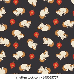 exotic shorthair cat with chinese flashlight vector doodle hand drawn pattern