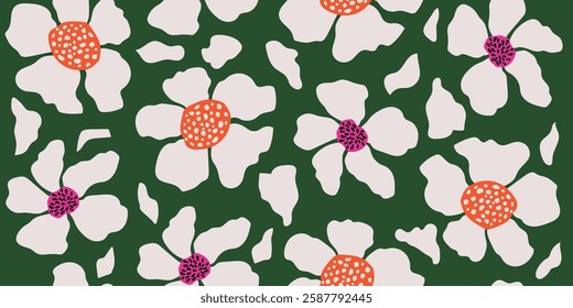 Exotic simple hand drawn flowers, seamless pattern for fabric, textile, apparel, wrapping paper, cover, banner, home decor, abstract background.