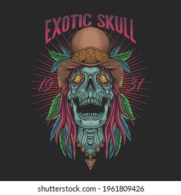 exotic skull head tropical illustration