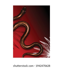 Exotic Snakes Terrarium Advertising Banner Vector. Brown Bright Color Wild Tropical Snakes With Danger Poison. Crawling Dangerous Venomous Viper. Deadly Mammal Hunter Realistic 3d Illustration