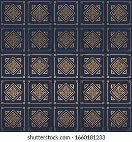 Exotic style abstract geometric pattern. A seamless vector background. gold and blue ornament. Graphic modern pattern. Simple lattice graphic design.