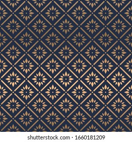 Exotic style flower abstract geometric pattern. A seamless vector background. gold and blue ornament. Graphic modern pattern. Simple lattice graphic design.