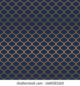 Exotic style net abstract geometric pattern. A seamless vector background. gold and blue ornament. Graphic modern pattern. Simple lattice graphic design.