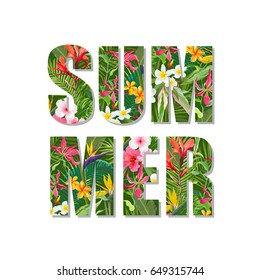 Diseño De Verano Exótico. Flores y hojas tropicales de fondo. Vector. Gráfica de moda de camisetas.