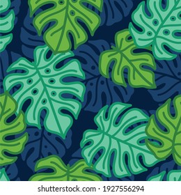 Exotic summer pattern with monstera leaves in trend colors.