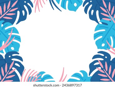 Exotic summer plants. Tropical leaves frame. Simple and cute backgrounds suitable for summer.