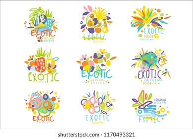 Exotic, summer travel set of logo graphic templates