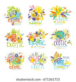 Exotic, summer travel set of logo graphic templates