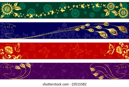 Exotic summertime banners inspired by Indian saris (vector); a JPG version is also available
