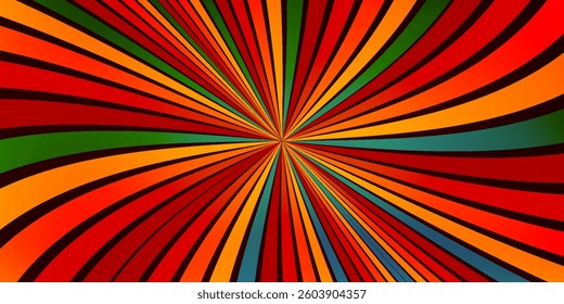 Exotic sun retro banner background. Vintage colourful grunge sunburst vector illustration.