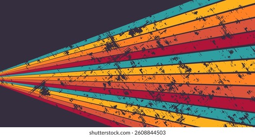 Exotic sun retro banner background. Vintage colourful grunge sunburst vector illustration.