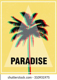 Exotic sunny background with palm. Surf and beach poster typography.Summer tropical T-shirt graphics print.