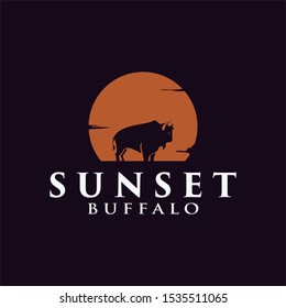 Exotic Sunset Buffalo/Bison Silhouette logo design