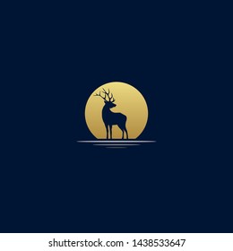 Exotic Sunset Deer Buck Stag Silhouette Logo Design