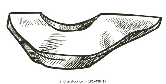 Exotic tasty fruit, isolated avocado pear slice. Natural and organic product for cooking and preparing healthy snacks. Vegan and vegetarian meal. Monochrome sketch outline, vector in flat style