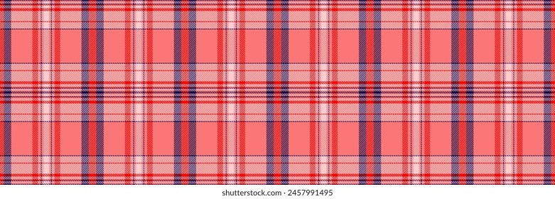 Exotic textile plaid pattern, gift paper tartan background seamless. Show texture fabric vector check in red and light color.