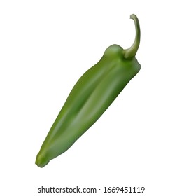 exotic Thai pepper fruit, spicy capsicum with a burning taste. Tropical hot green pepper close-up on a white background.