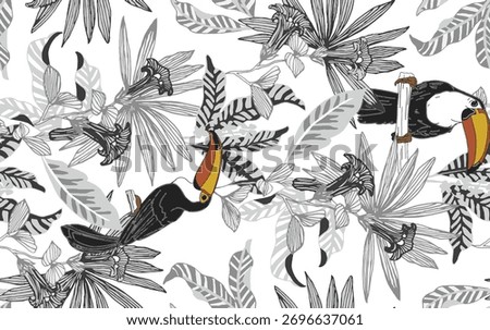 Exotic Toucan Tropical Leaf Pattern design 