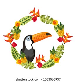 exotic toucan in weather flowers tropical decoration