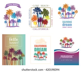 Exotic Travel Background with Palm Trees.  Set of Summer Tropical Banners.