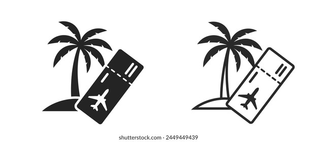 exotic travel flat and line icons. palm tree and flight ticket. vacation and tropic symbols. isolated vector images for tourism design