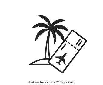 exotic travel line icon. palm tree and flight ticket. vacation and tropic symbol. isolated vector image for tourism design