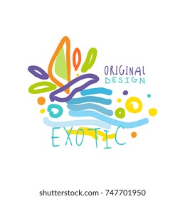 Exotic travel logo with doodle elements
