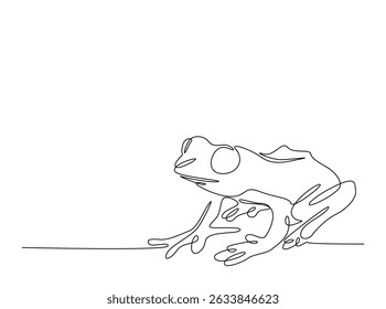 Exotic tree frog single outline illustration. Continuous line art drawing of treefrog. Editable stroke.