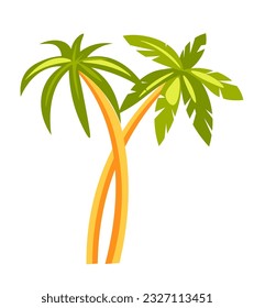 Exotic tree with leaves and foliage, large branches and twigs. Isolated tropical vegetation and flora of beaches and rainforests. Nature and wilderness landscape. Vector in flat style illustration