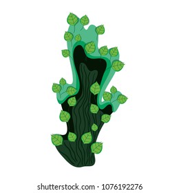 exotic tree stalk with tropical leaves