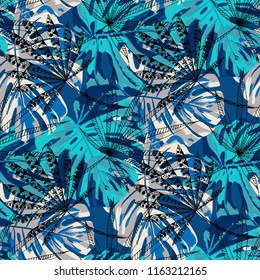 Exotic Trees. Seamless Pattern with Australian Rainforest. Trendy Colorful Texture for Dress, Curtain, Cloth. Vector Tropical Pattern.