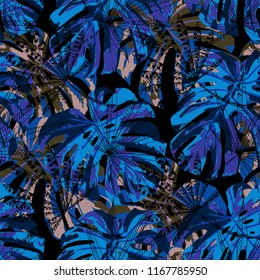 Exotic Trees. Seamless Pattern with Australian Jungle. Retro Colorful Texture for Fabric, Wallpaper, Textile. Vector Tropical Pattern.