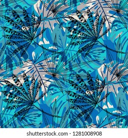 Exotic Trees. Seamless Pattern with Australian Rainforest. Retro Colorful Texture for Print, Textile, Linen. Vector Tropical Pattern.