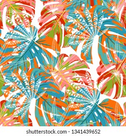 Exotic Trees. Seamless Pattern with Australian Rainforest. Trendy Colorful Texture for Print, Textile, Underwear. Vector Tropical Pattern.