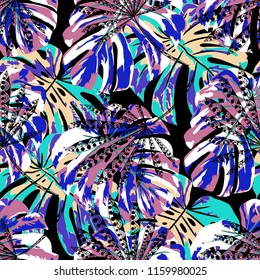 Exotic Trees. Seamless Pattern with Brasilian Rainforest. Vintage Colorful Texture for Print, Textile, Underwear. Vector Tropical Pattern.