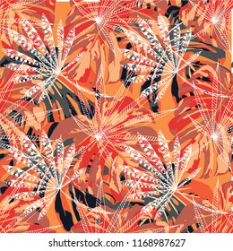 Exotic Trees. Seamless Pattern with Brasilian Rainforest. Trendy Colorful Texture for Paper, Wallpaper, Textile. Vector Tropical Pattern.