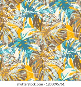 Exotic Trees. Seamless Pattern with Brasilian Rainforest. Vintage Colorful Texture for Fabric, Textile, Linen. Vector Tropical Pattern.