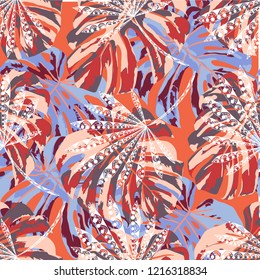 Exotic Trees. Seamless Pattern with Brasilian Rainforest. Retro Colorful Texture for Dress, Swimwear, Cloth. Vector Tropical Pattern.