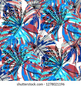 Exotic Trees. Seamless Pattern with Brasilian Jungle. Trendy Colorful Texture for Paper, Wallpaper, Textile. Vector Tropical Pattern.