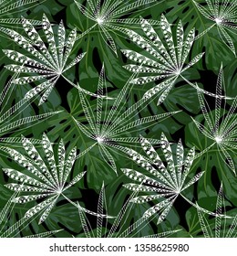 Exotic Trees. Seamless Pattern with Brasilian Rainforest. Vintage Colorful Texture for Paper, Swimwear, Cloth. Vector Tropical Pattern.