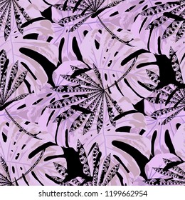 Exotic Trees. Seamless Pattern with Hawaiian Jungle. Retro Colorful Texture for Paper, Wallpaper, Textile. Vector Tropical Pattern.