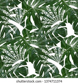 Exotic Trees. Seamless Pattern with Hawaiian Jungle. Modern Colorful Texture for Fabric, Wallpaper, Textile. Vector Tropical Pattern.