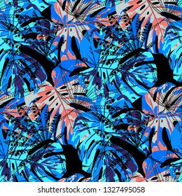 Exotic Trees. Seamless Pattern with Indian Jungle. Retro Colorful Texture for Paper, Wallpaper, Textile. Vector Tropical Pattern.