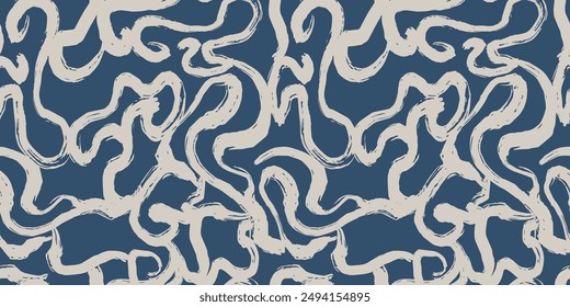 Exotic tribal seamless pattern with hand drawn brush strokes and flowers. Gouache painting background with scribble stripes	