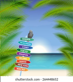 Exotic trip with palms trees and parrot. Eps10 background
