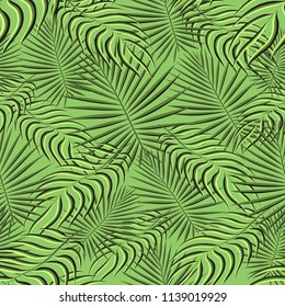 Exotic tropic pattern. Tropical floral fabric fashion background. Palm leaf textile color vintage summer . Natural leaves tropical . Seamless vector design for wallpaper, swimwear print decoration
