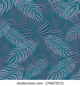 Exotic tropic pattern. Tropical floral fabric fashion background. Palm leaf textile color vintage summer . Natural leaves tropical . Seamless vector design for wallpaper, swimwear print decoration