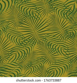 Exotic tropic pattern. Tropical floral fabric fashion background. Palm leaf textile color vintage summer . Natural leaves tropical . Seamless vector design for wallpaper, swimwear print decoration