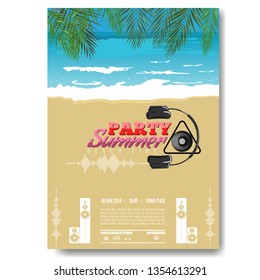 Exotic or tropic Summer DJ Party concert poster template layout design. Modern vector illustration.