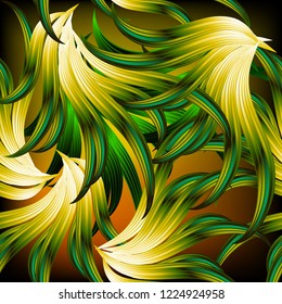 Exotic tropical abstract leafy vector seamless pattern. Modern ornamental intricate background. Repeat glowing  backdrop. Beautiful floral fantasy ornament. Colorful design for wallpapers, textile